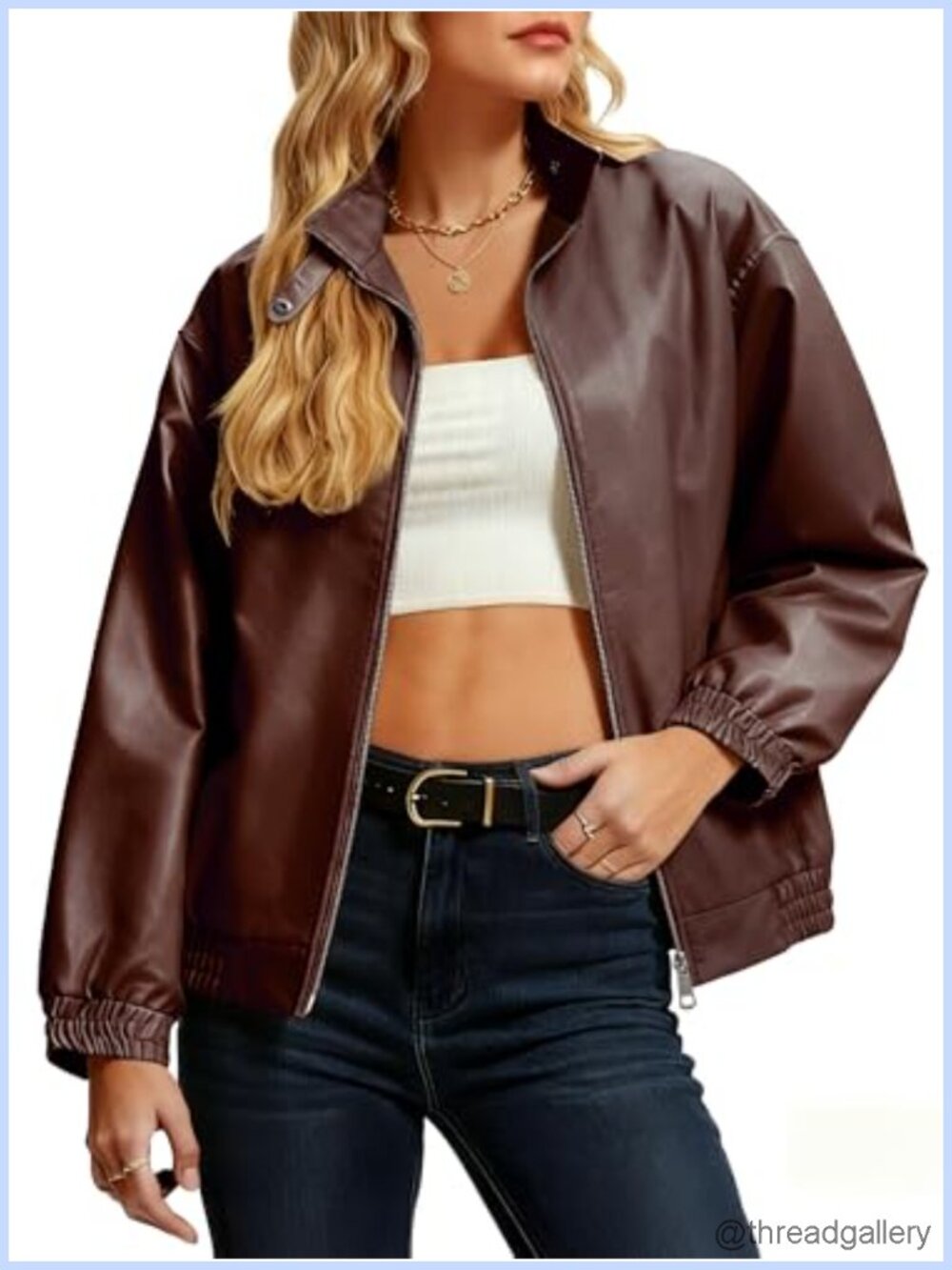 Women's Faux Leather Jacket Oversized Winter Stand Collar Double Zipper Casual